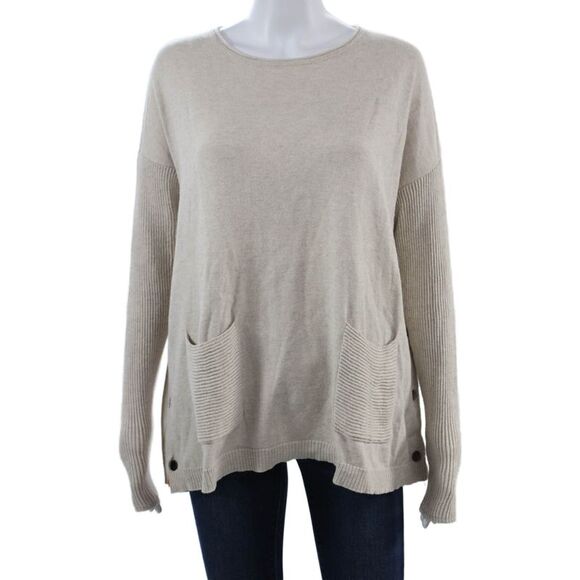 Lisa Todd Tops - Lisa Todd Unisex Beige Pullover Sweater Long Sleeve Cotton Cashmere Size L
